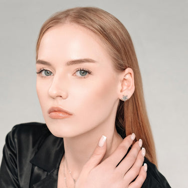 Austrian Crystals Flowers Earrings - Sterling Silver Earrings For Women - Silver Stud Earrings Earrings Brother & Sisters